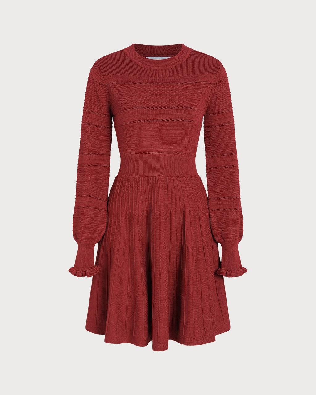 Wine Red Lantern Sleeve A-Line Sweater Dress
