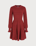 Wine Red Lantern Sleeve A-Line Sweater Dress