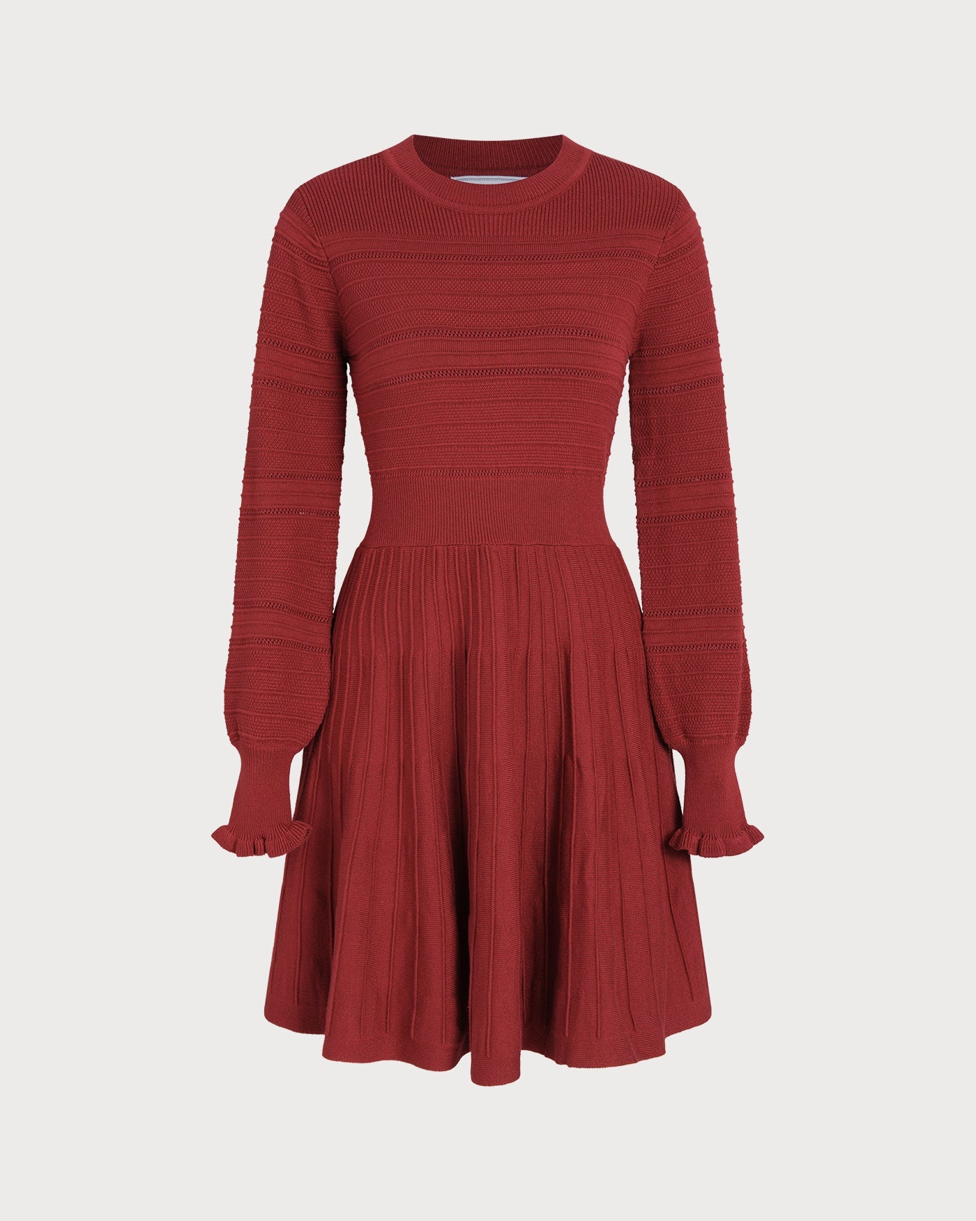 Wine Red Lantern Sleeve A-Line Sweater Dress