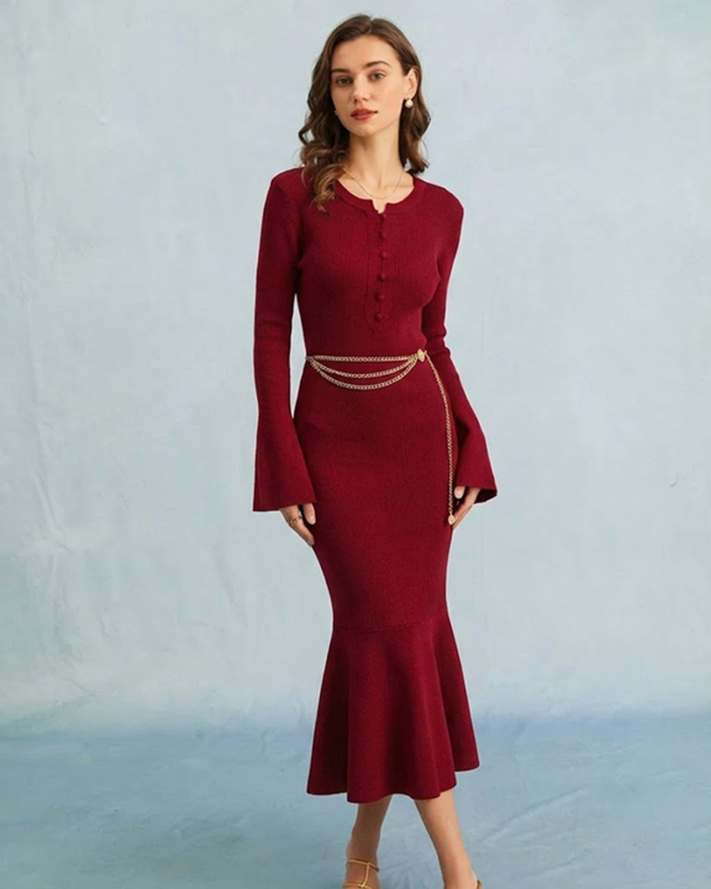 Wine Red Mermaid Sweater Dresses