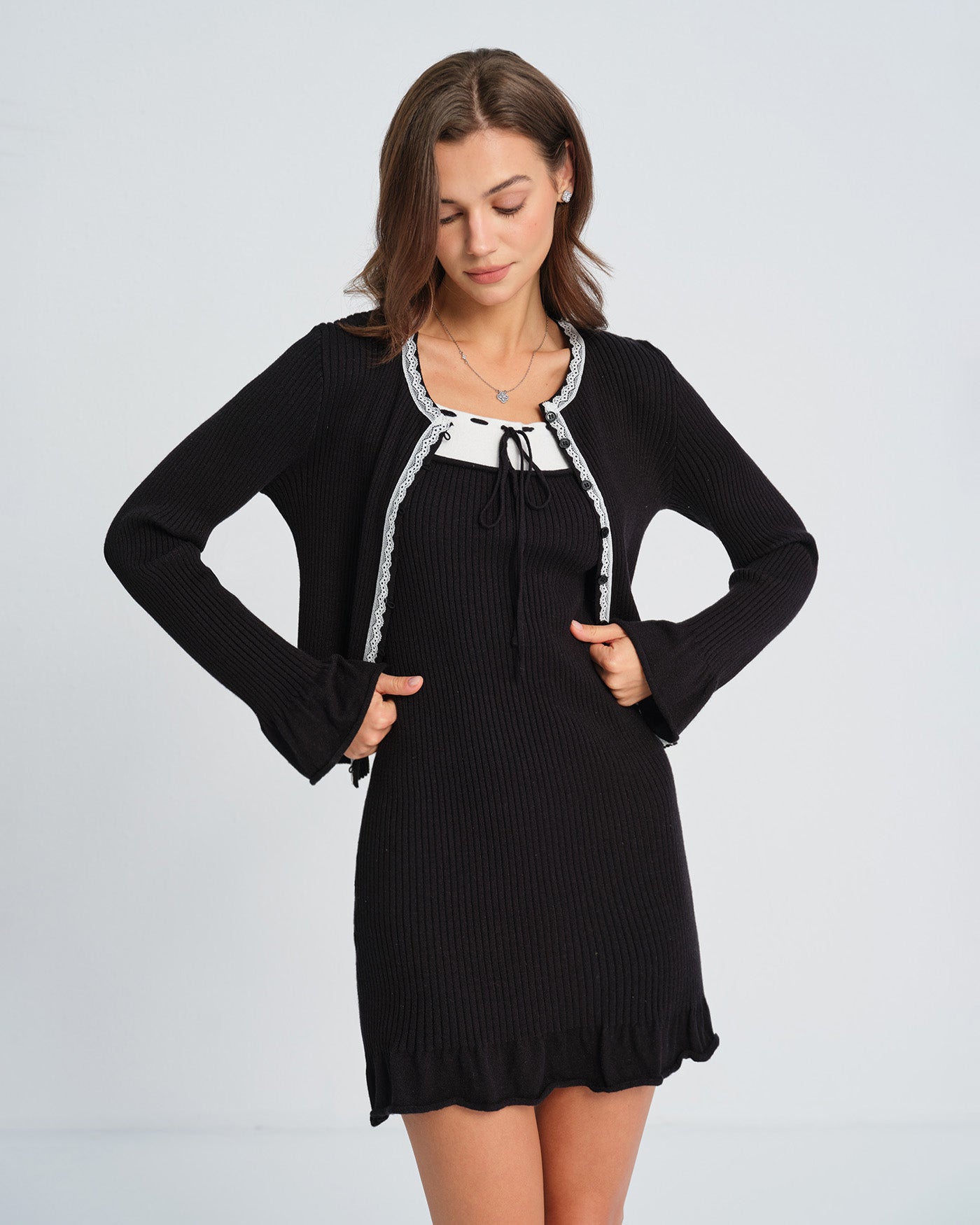 Black Contrasting Sweater Dress