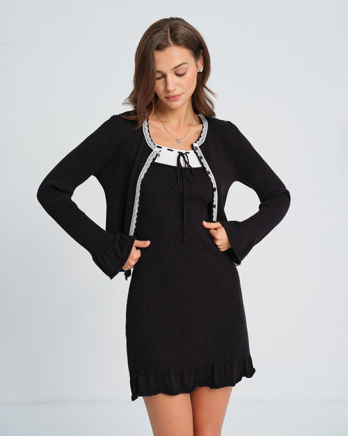 Black Contrasting Sweater Dress