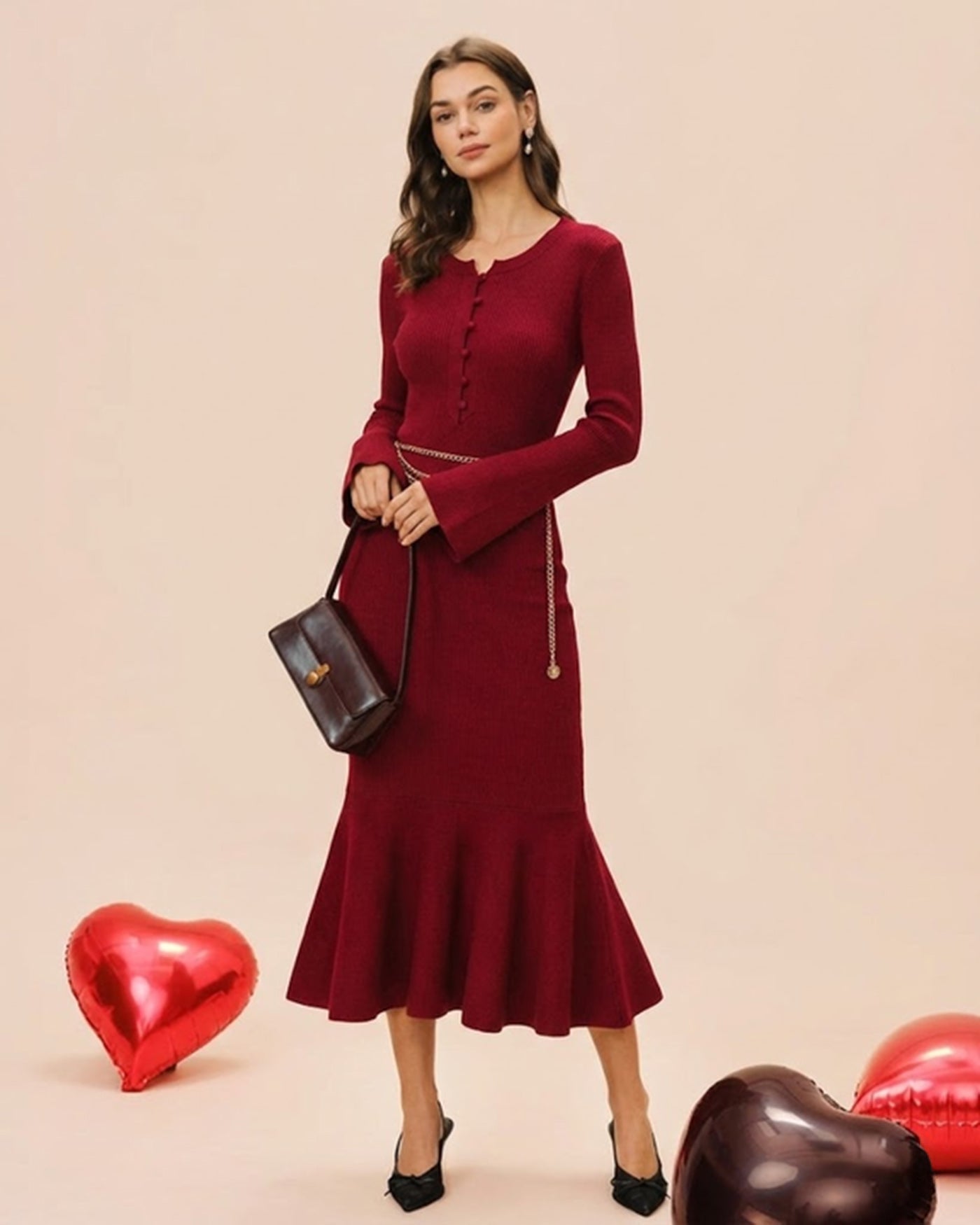 Wine Red Mermaid Sweater Dresses
