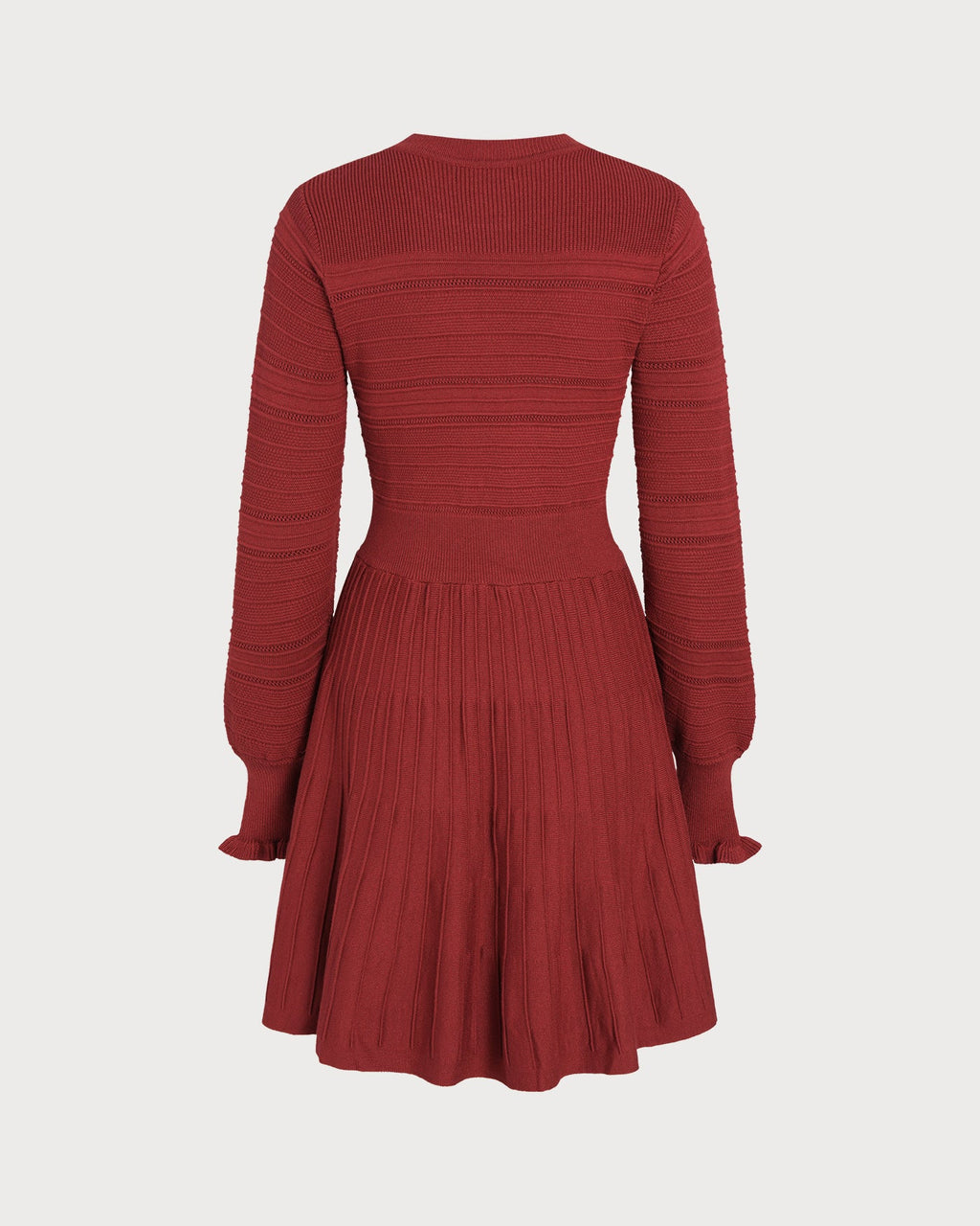 Wine Red Lantern Sleeve A-Line Sweater Dress