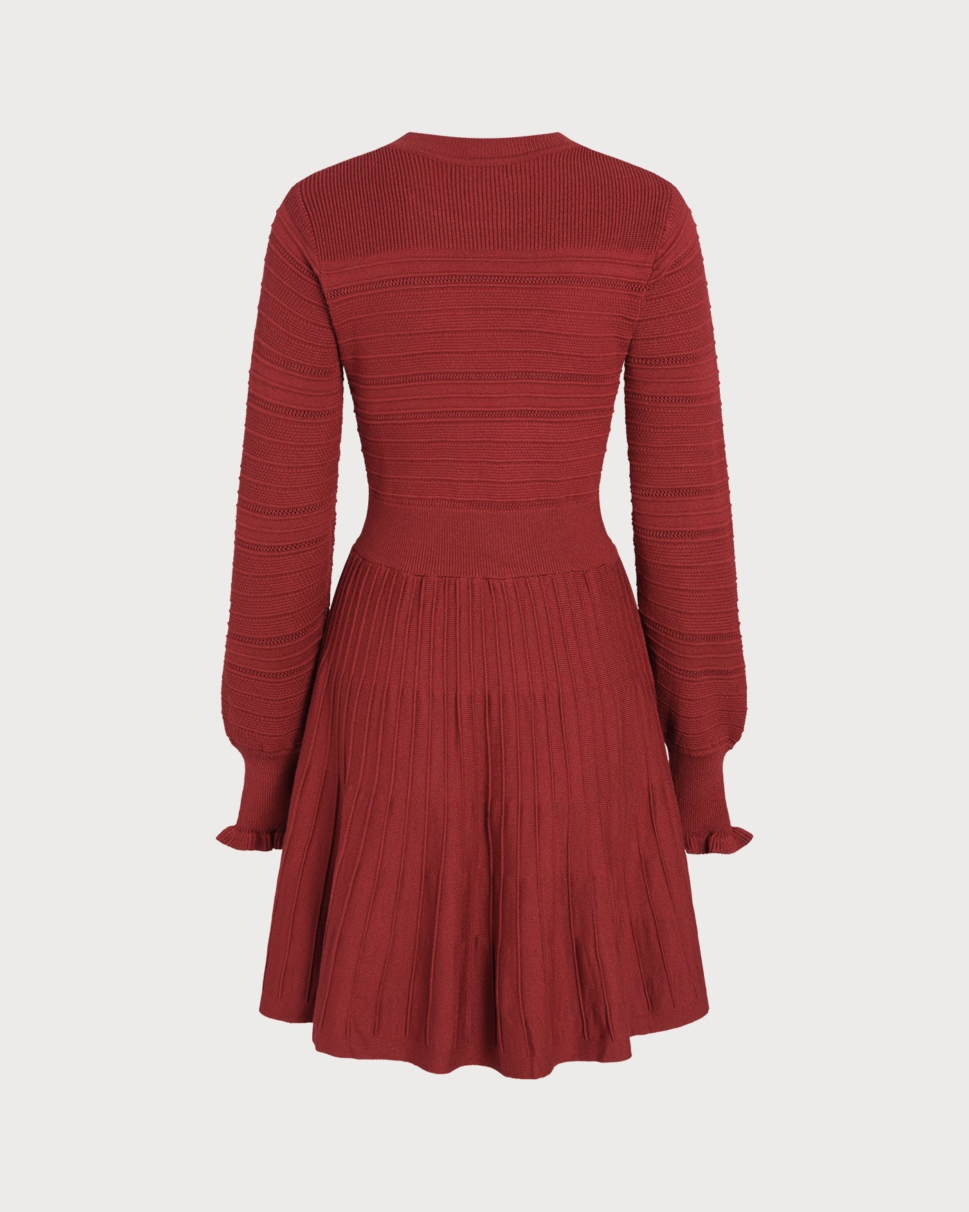 Wine Red Lantern Sleeve A-Line Sweater Dress