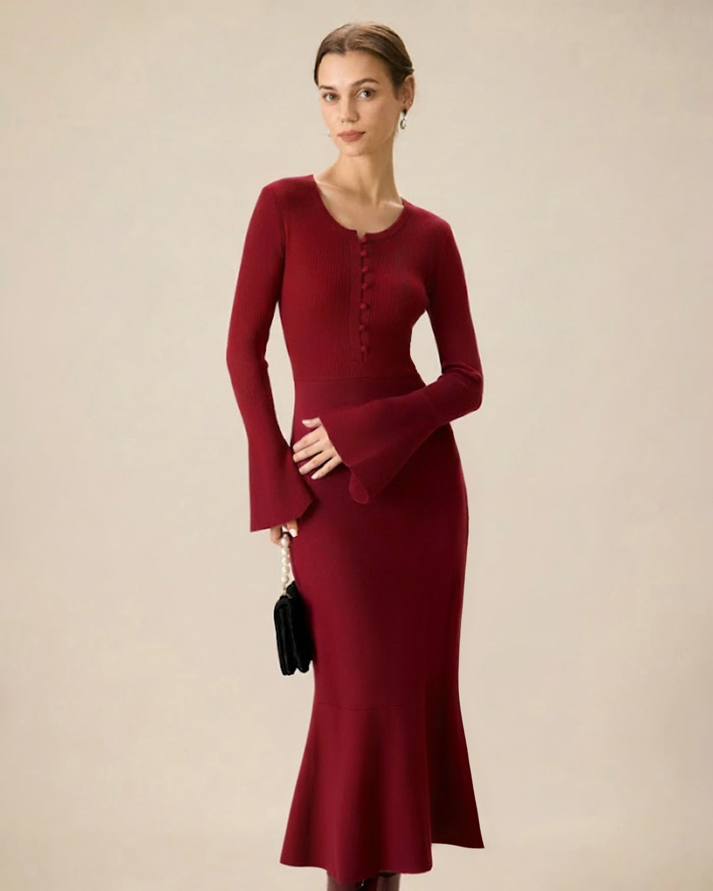 Wine Red Mermaid Sweater Dresses