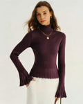 Purple Mock Neck Bell Sleeve Sweater