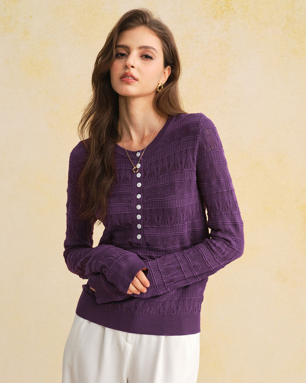 Purple Textured Slim Knit Tee
