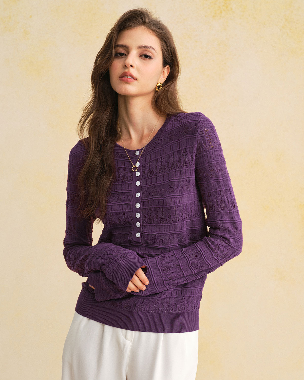 Purple Textured Slim Knit Tee