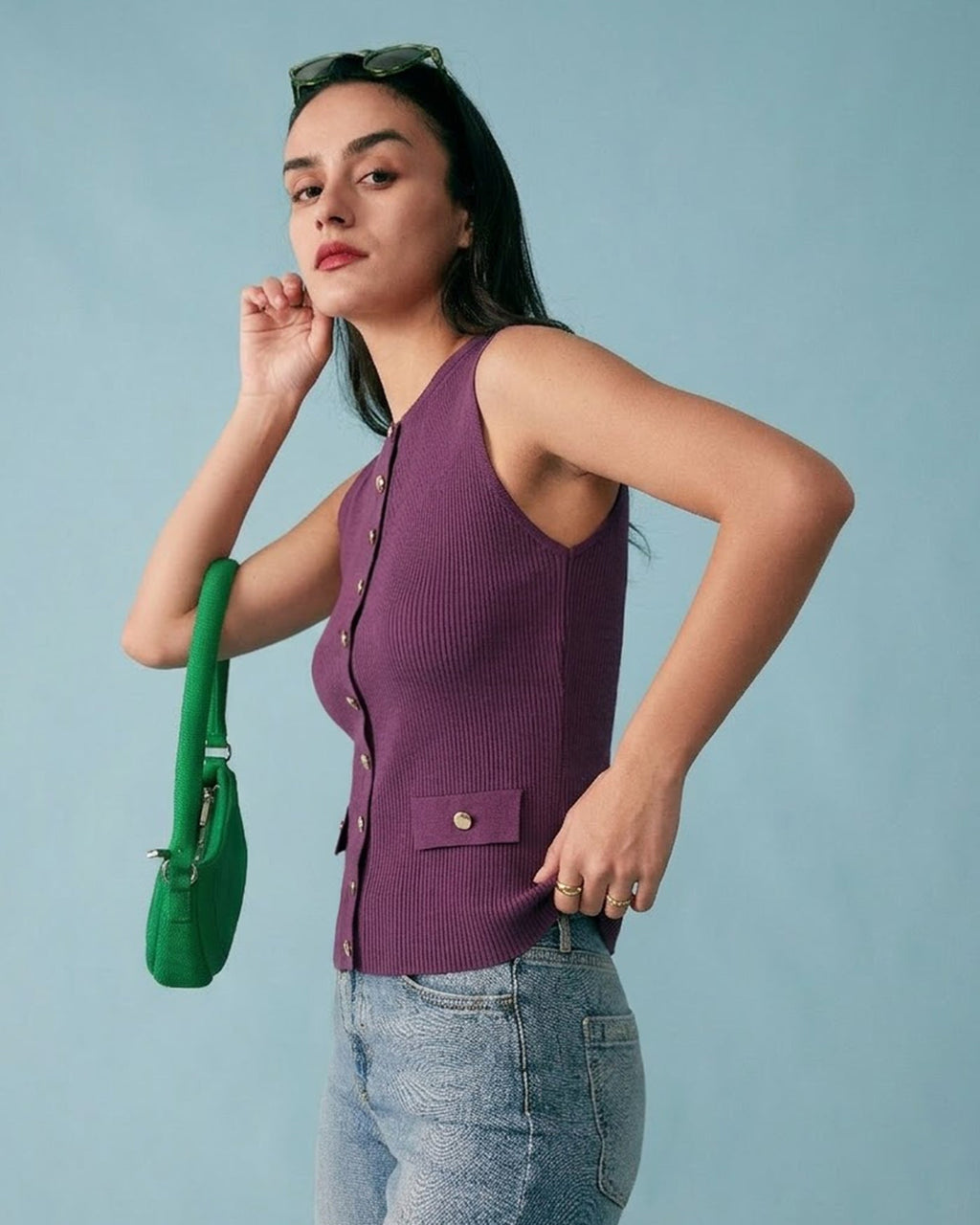 Purple Sleeveless Viscose Tank Top
