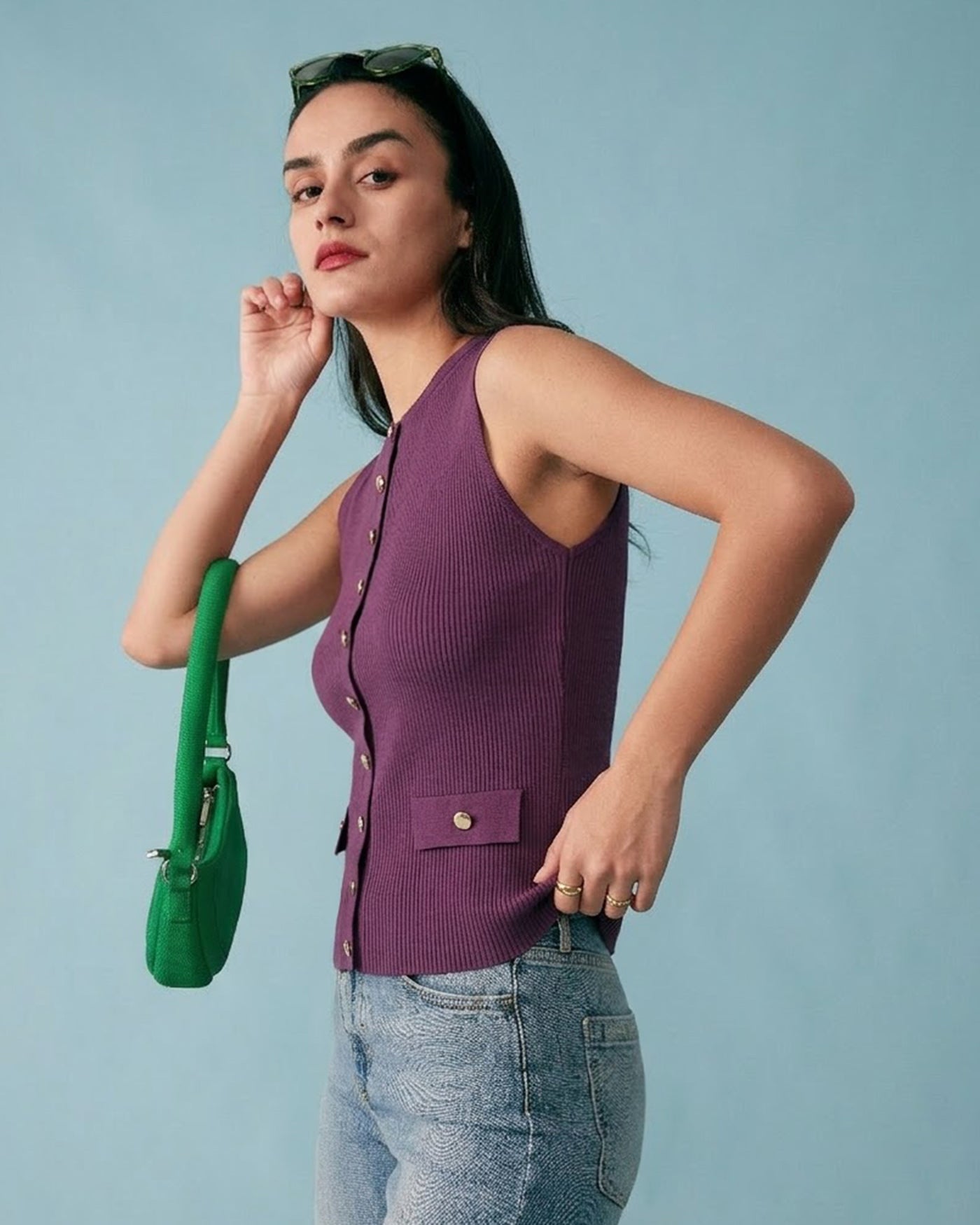 Purple Sleeveless Viscose Tank Top