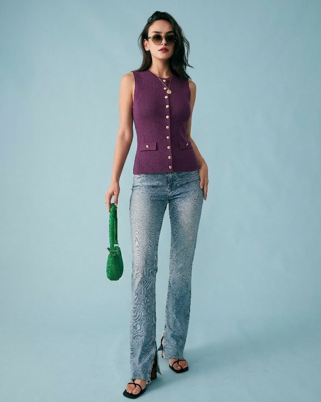 Purple Sleeveless Viscose Tank Top