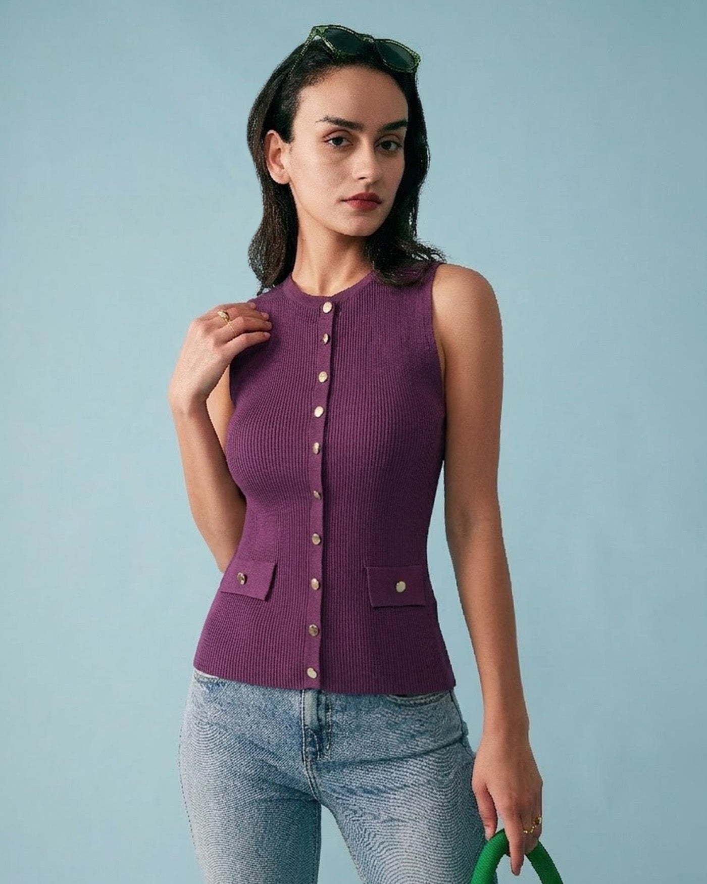 Purple Sleeveless Viscose Tank Top
