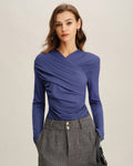 Blue Ruched Slim Knit Tee