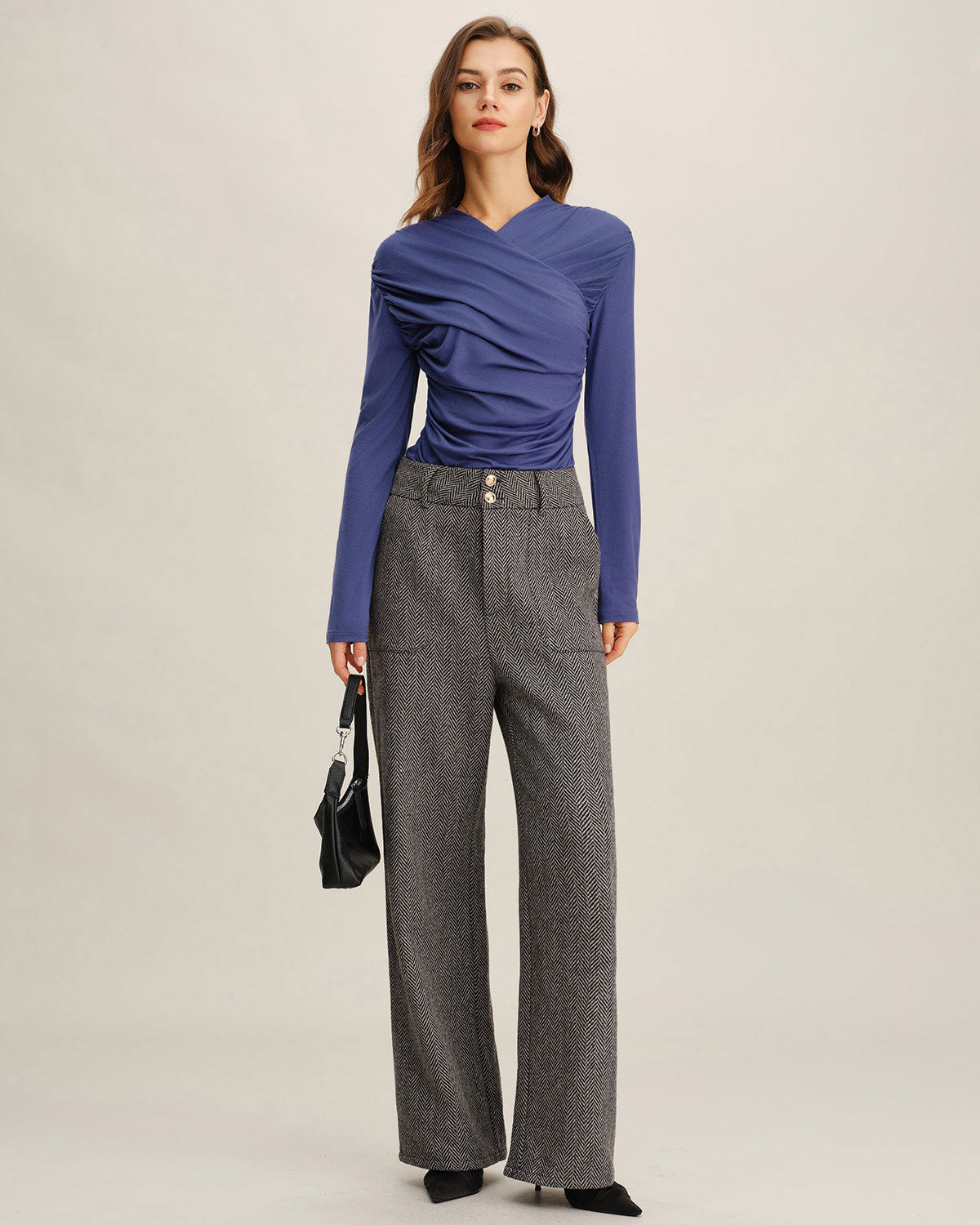 Blue Ruched Slim Knit Tee