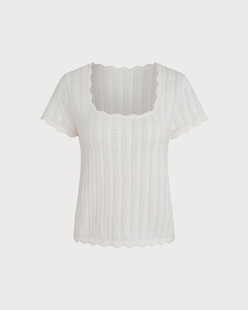 Off White Square Neck Textured Tee