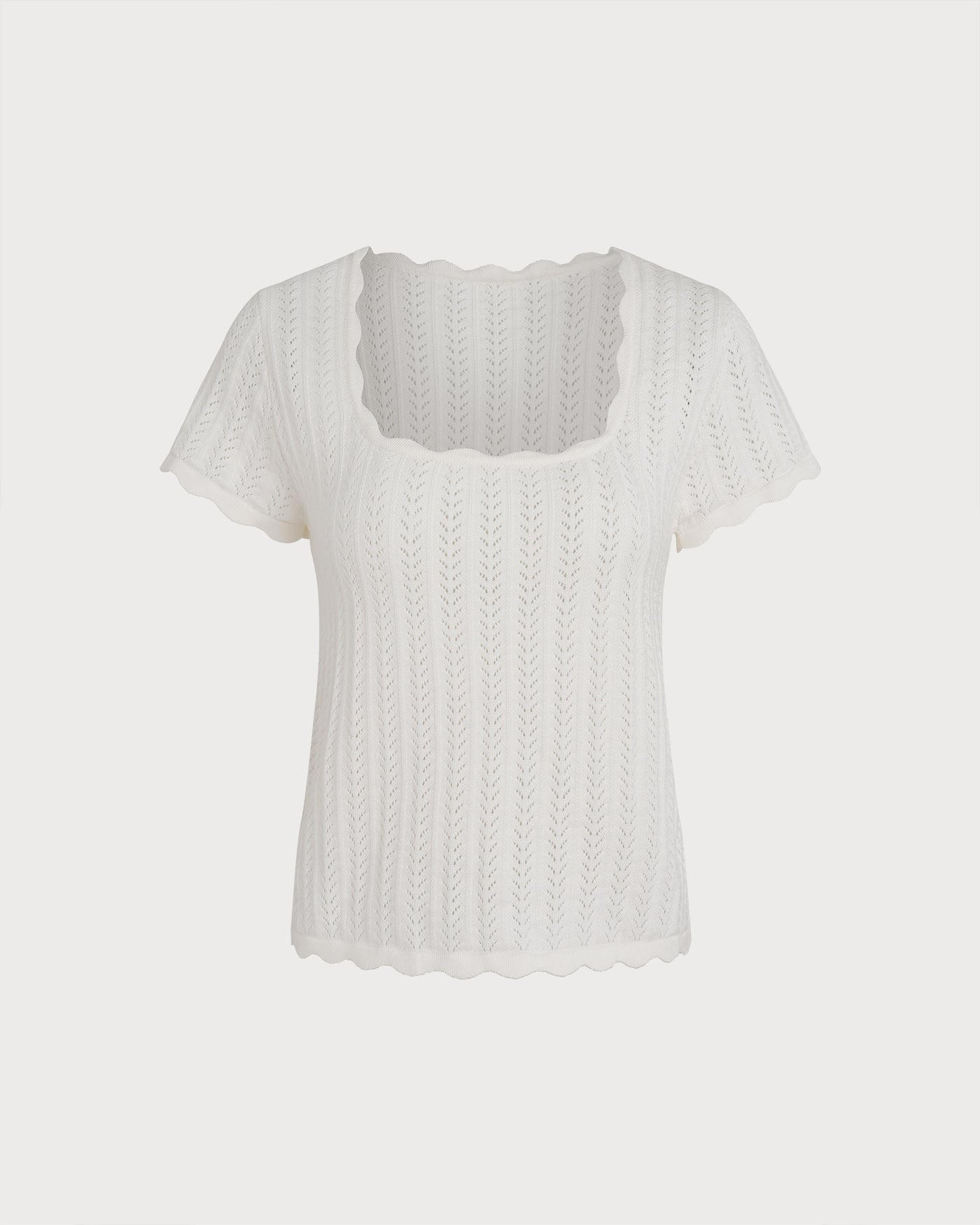 Off White Square Neck Textured Tee