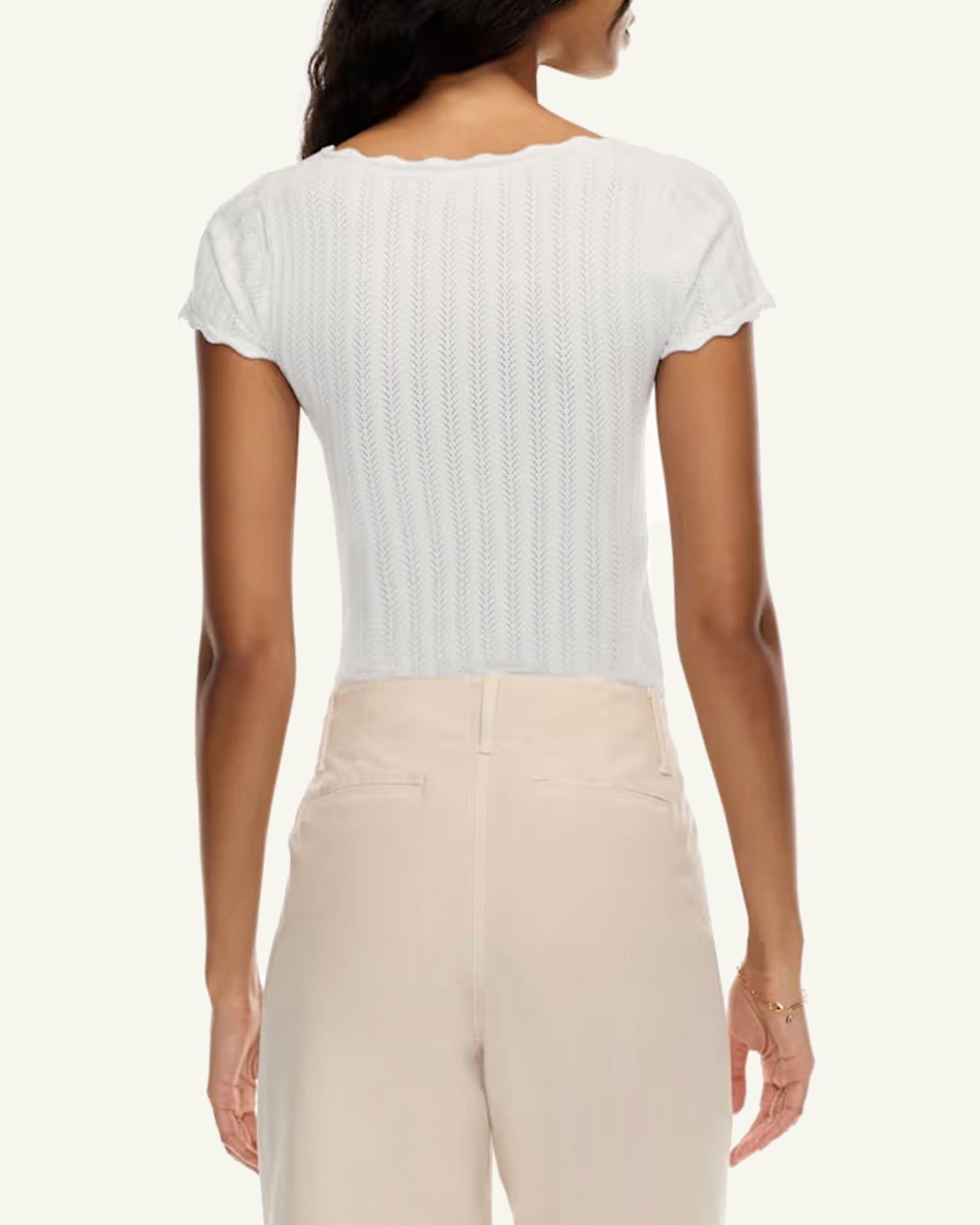 Off White Square Neck Textured Tee