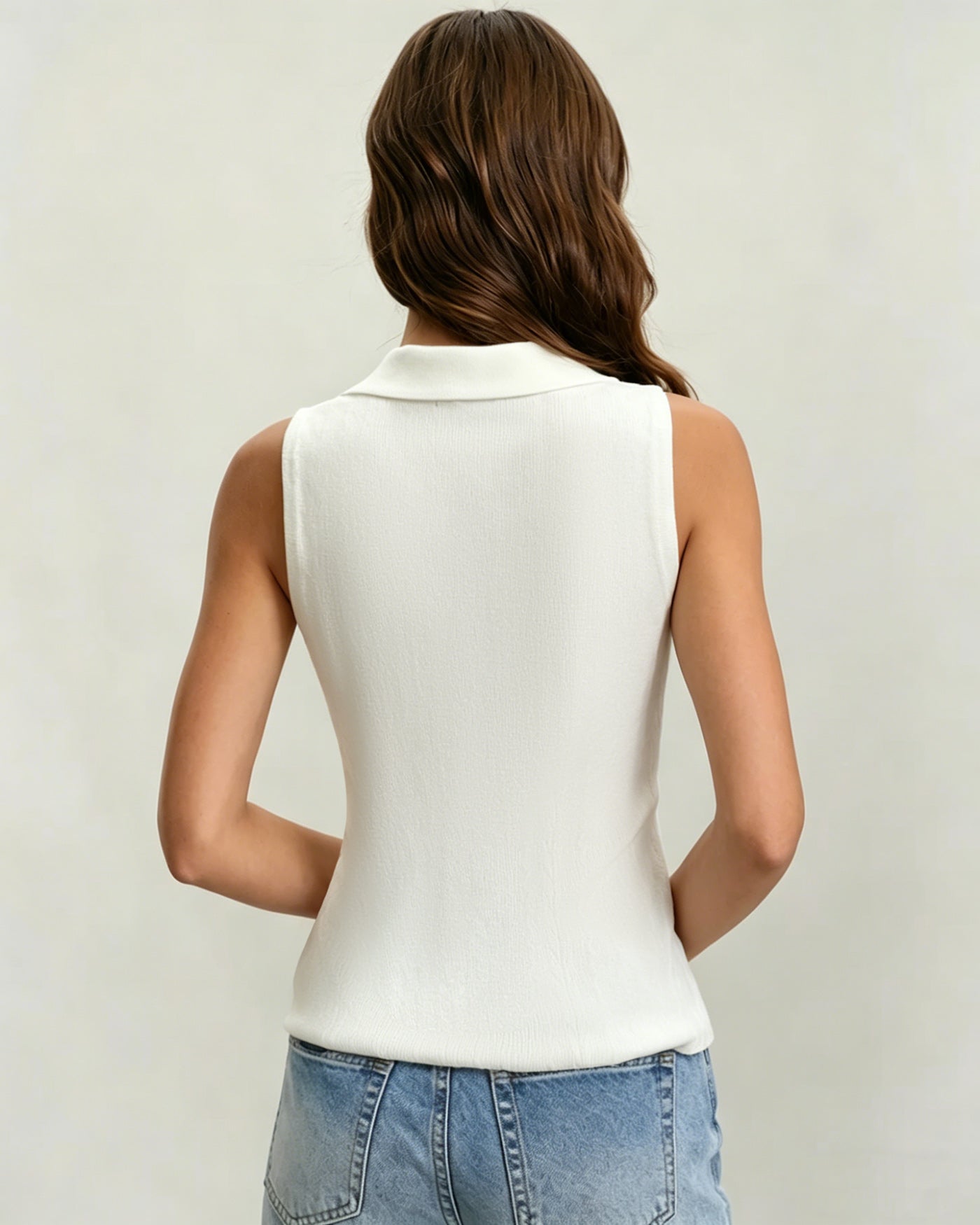 White Collar Textured Button Tank Top
