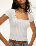 Off White Square Neck Textured Tee