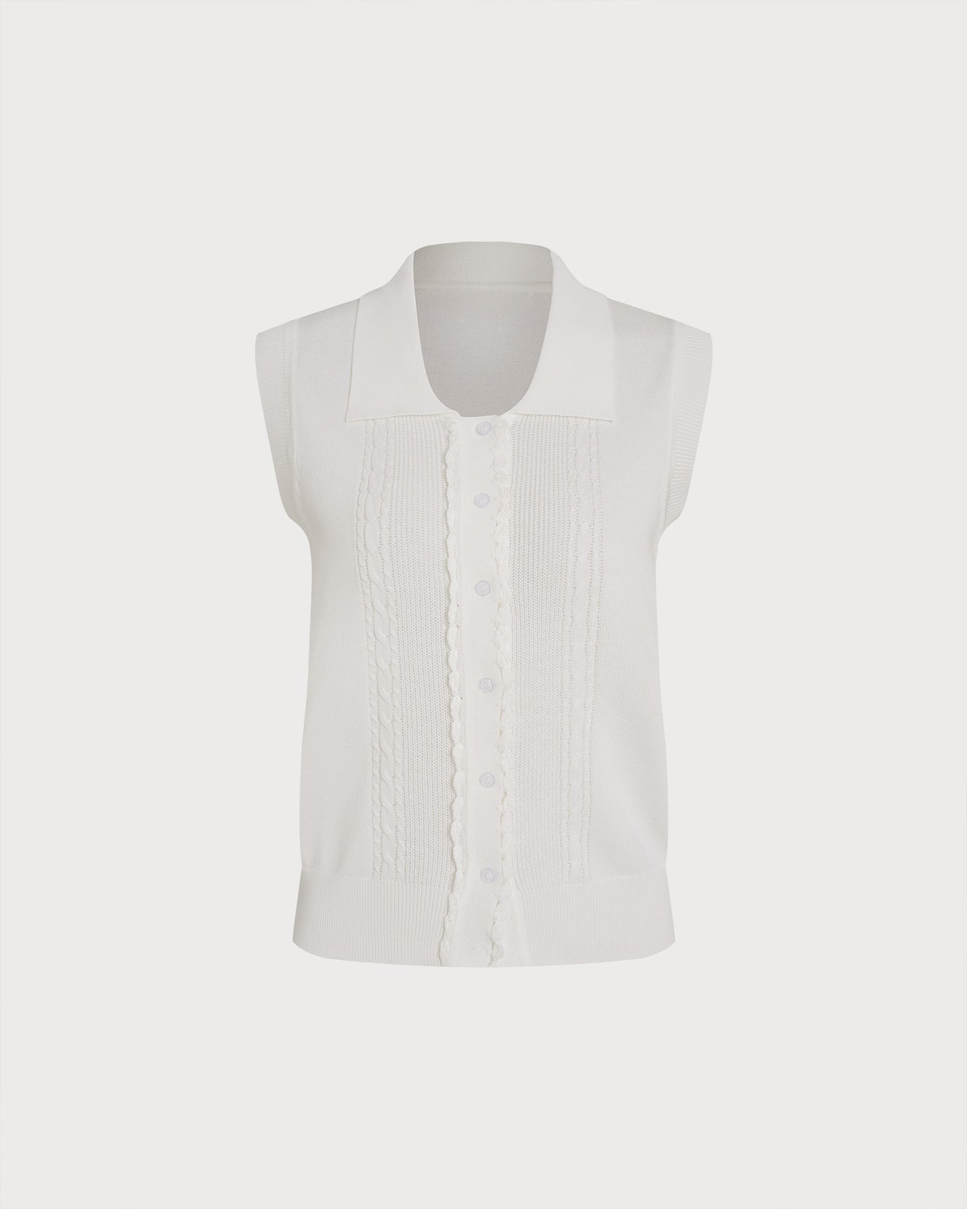 White Collar Textured Button Tank Top
