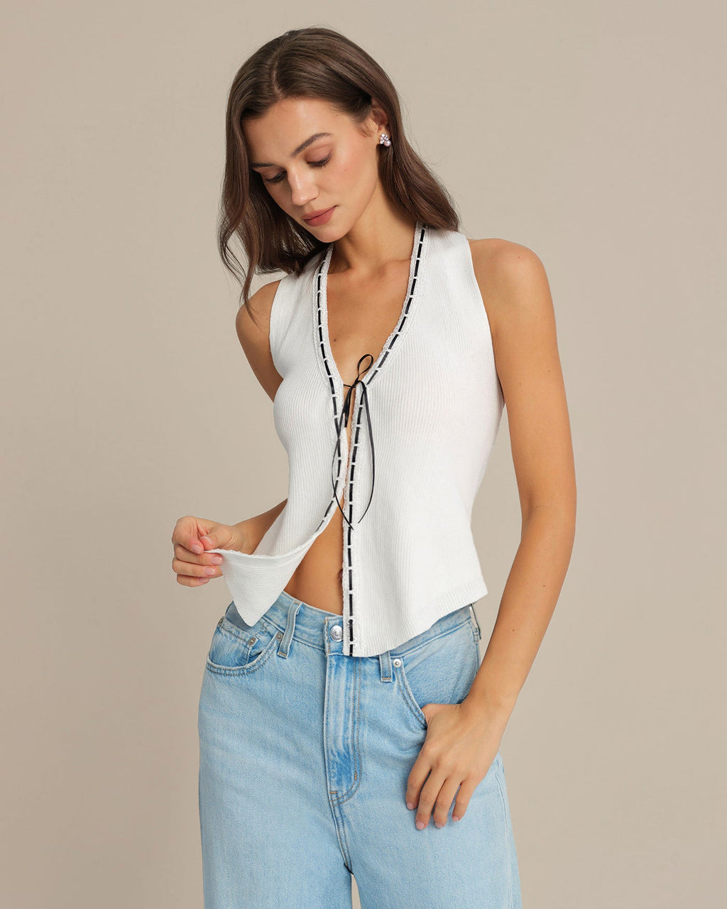 White Halter Drawstring Vest