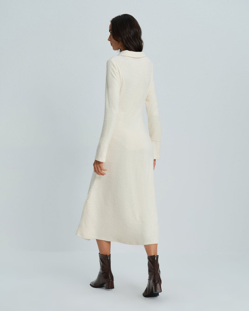 Apricot Collar Bell Sleeve Midi Dress