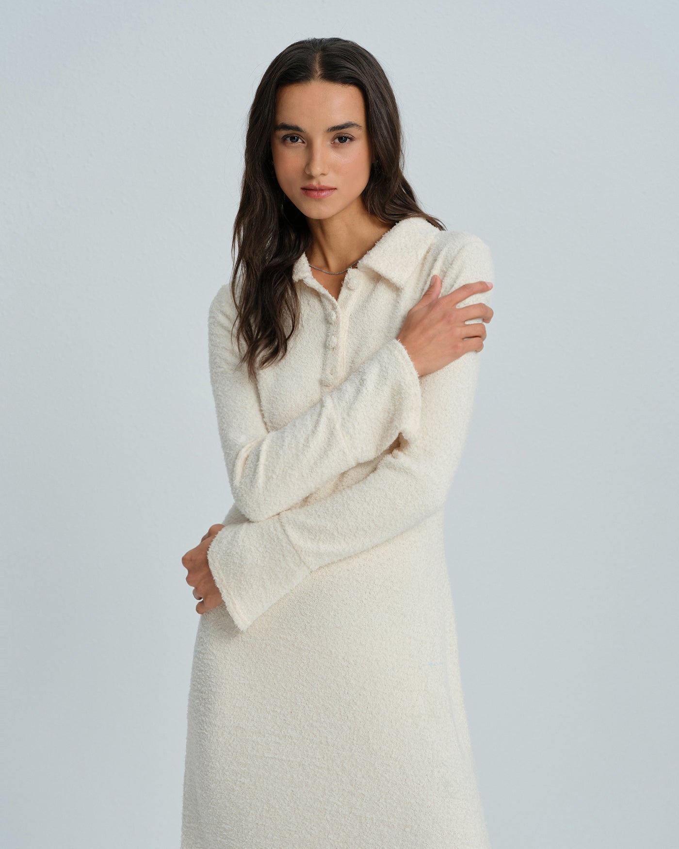 Apricot Collar Bell Sleeve Midi Dress