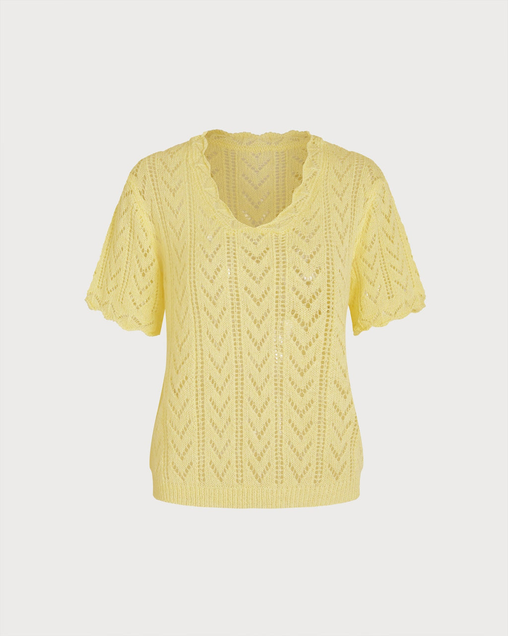Yellow V Neck Cut Out Textured Sweater