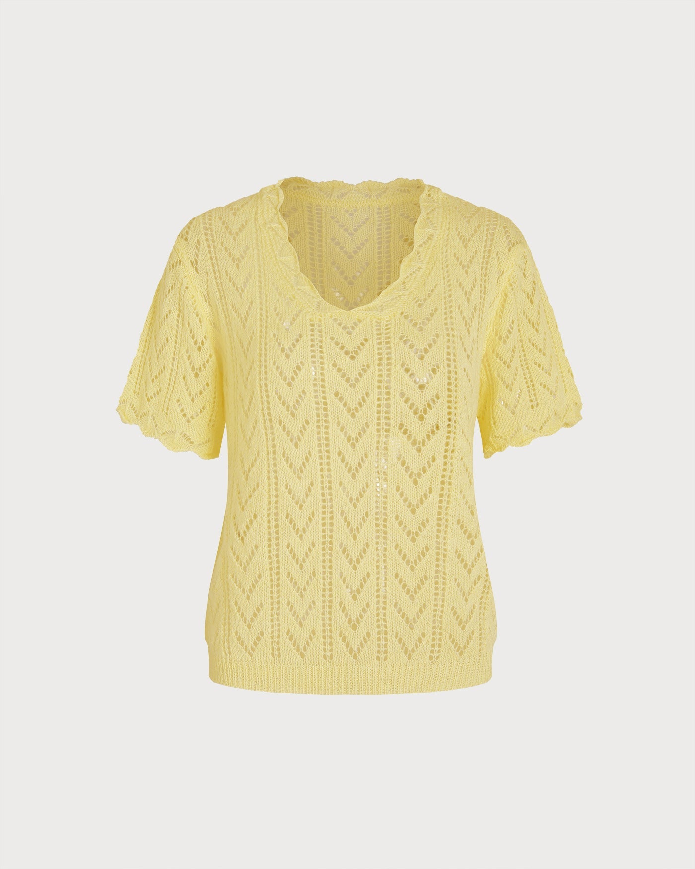 Yellow V Neck Cut Out Textured Sweater