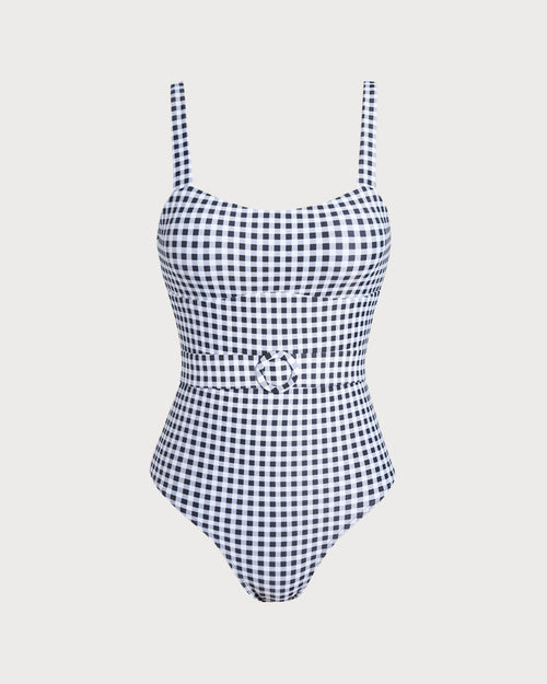 Black Plaid One Piece Swimwear