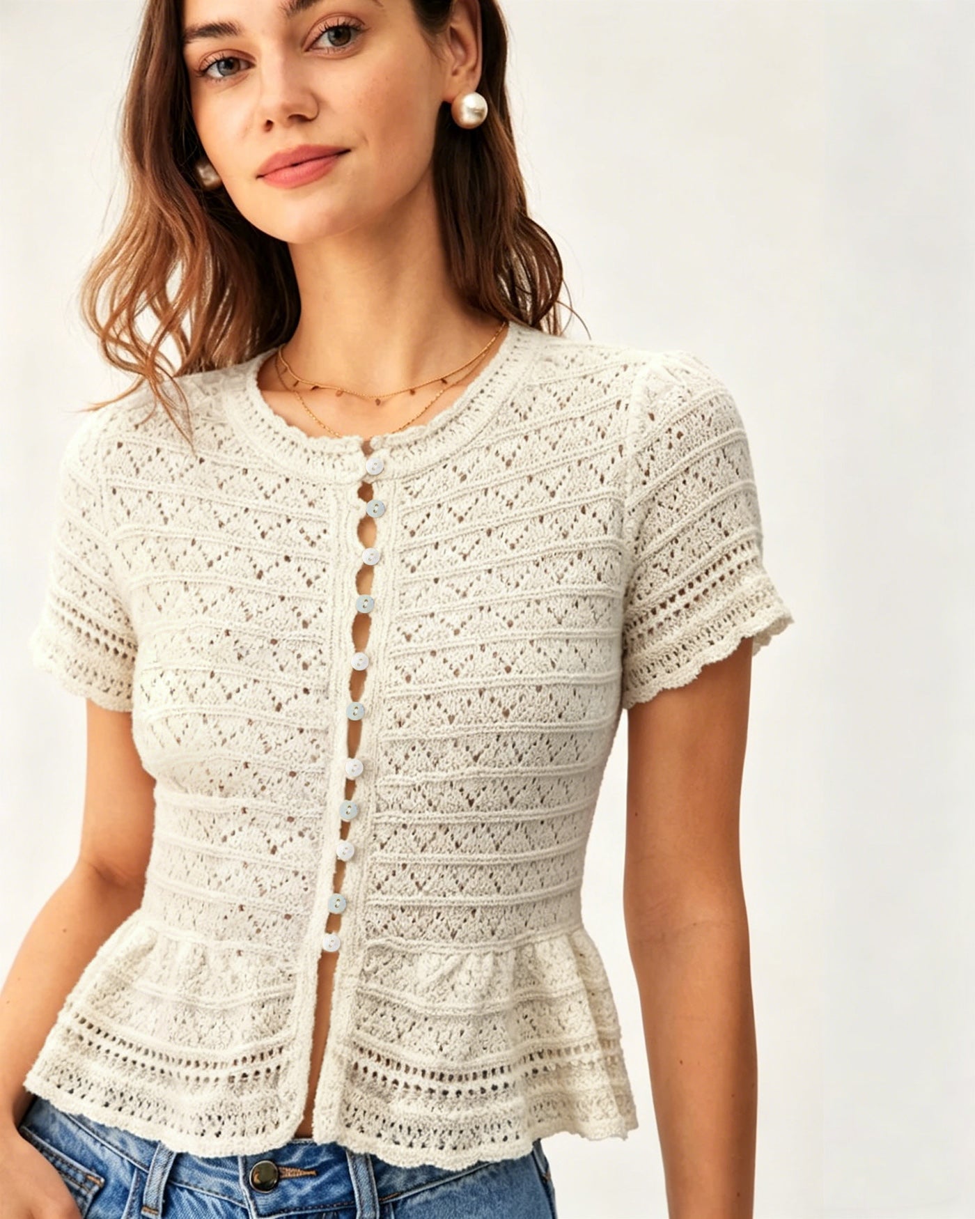 Apricot Textured Single Breasted Cardigan