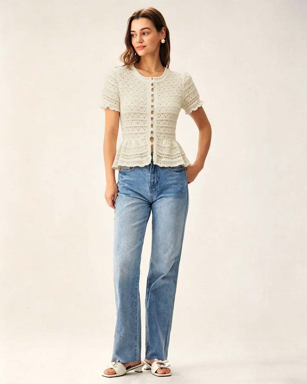 Apricot Textured Single Breasted Cardigan