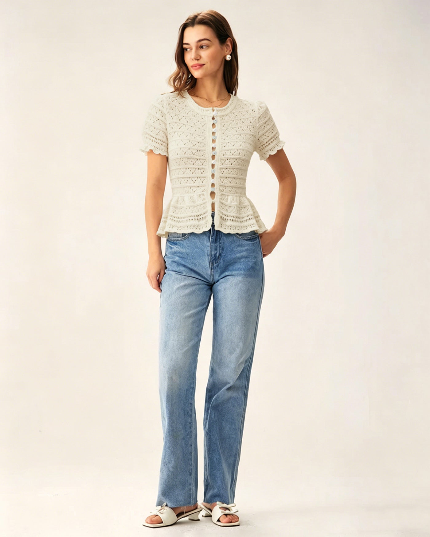 Apricot Textured Single Breasted Cardigan
