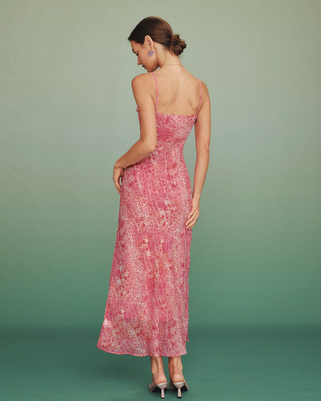 Pink Polka Dot Slip Maxi Dress