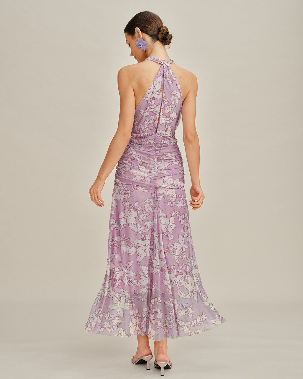 Purple Halter Floral Maxi Dress