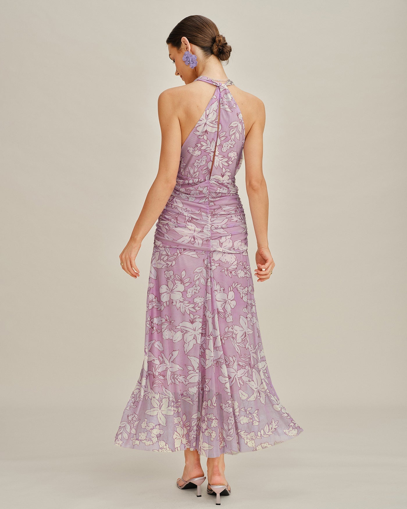 Purple Halter Floral Maxi Dress