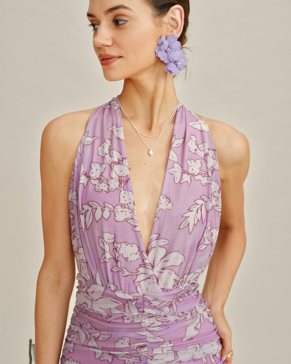 Purple Halter Floral Maxi Dress