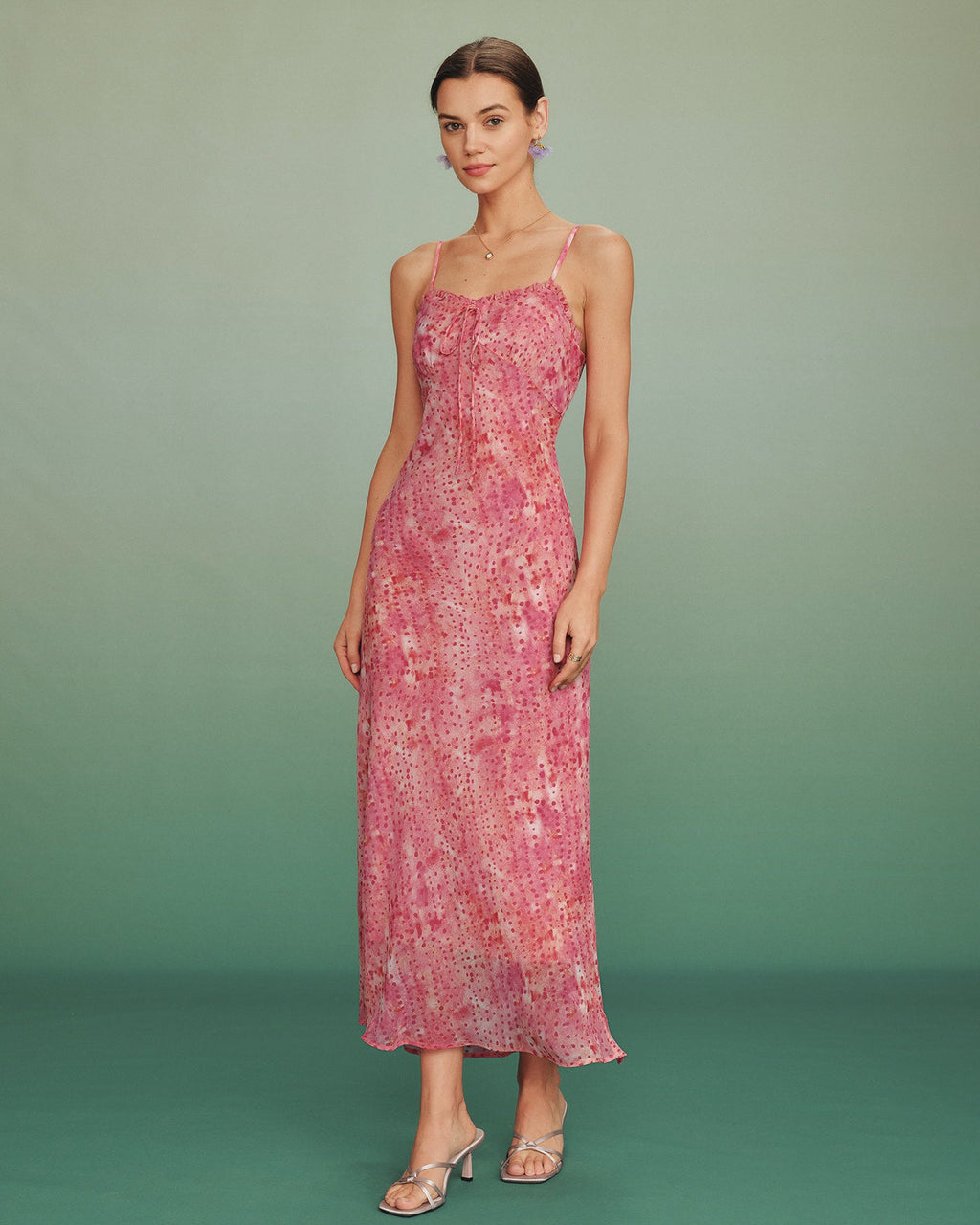 Pink Polka Dot Slip Maxi Dress