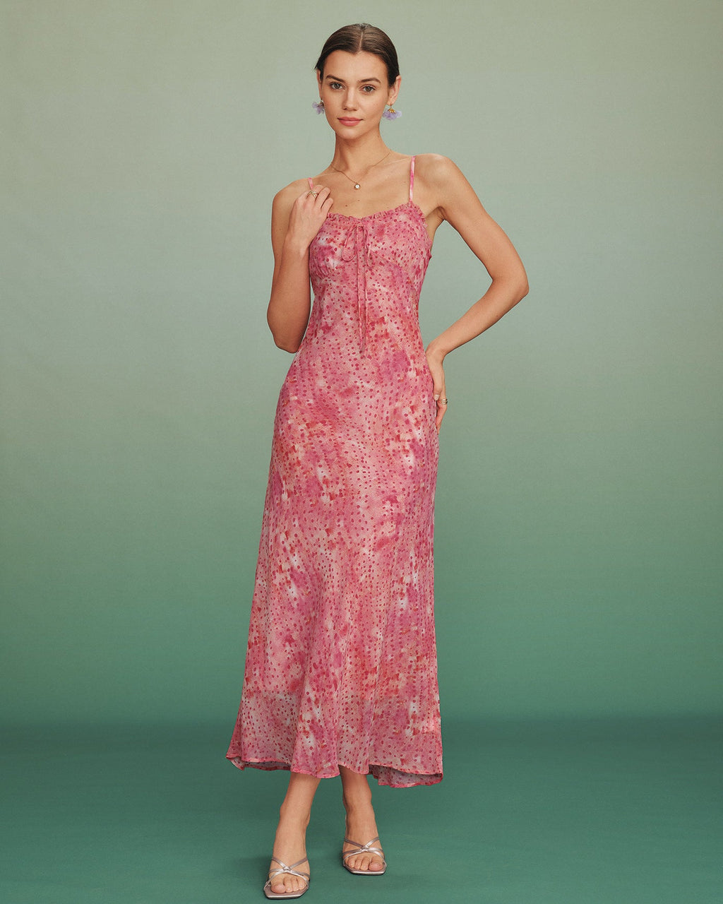 Pink Polka Dot Slip Maxi Dress