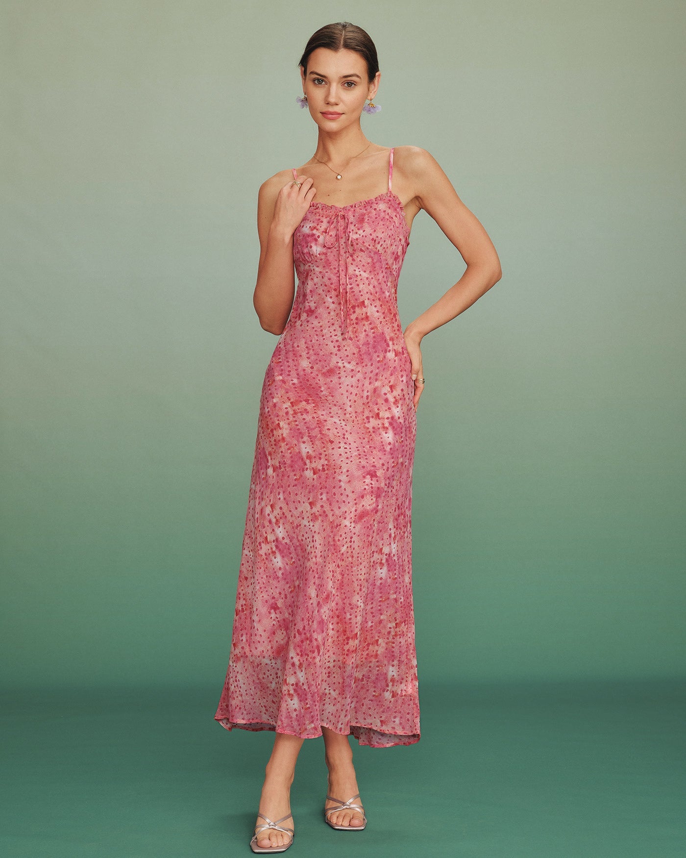 Pink Polka Dot Slip Maxi Dress