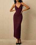 Wine Red V Neck X Cross Maxi Dress