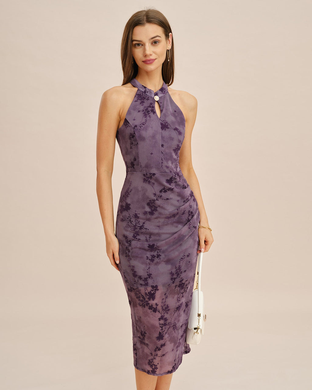 Purple Sleeveless Bodycon Midi Dress