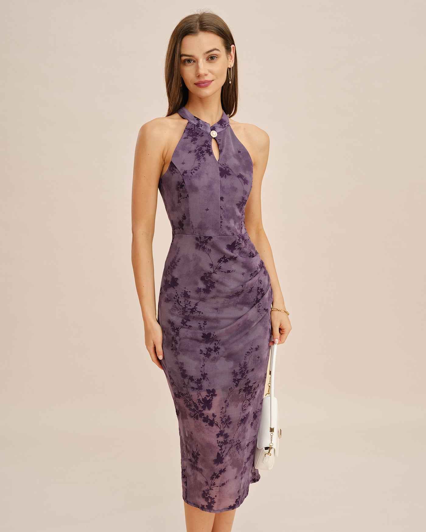 Purple Sleeveless Bodycon Midi Dress