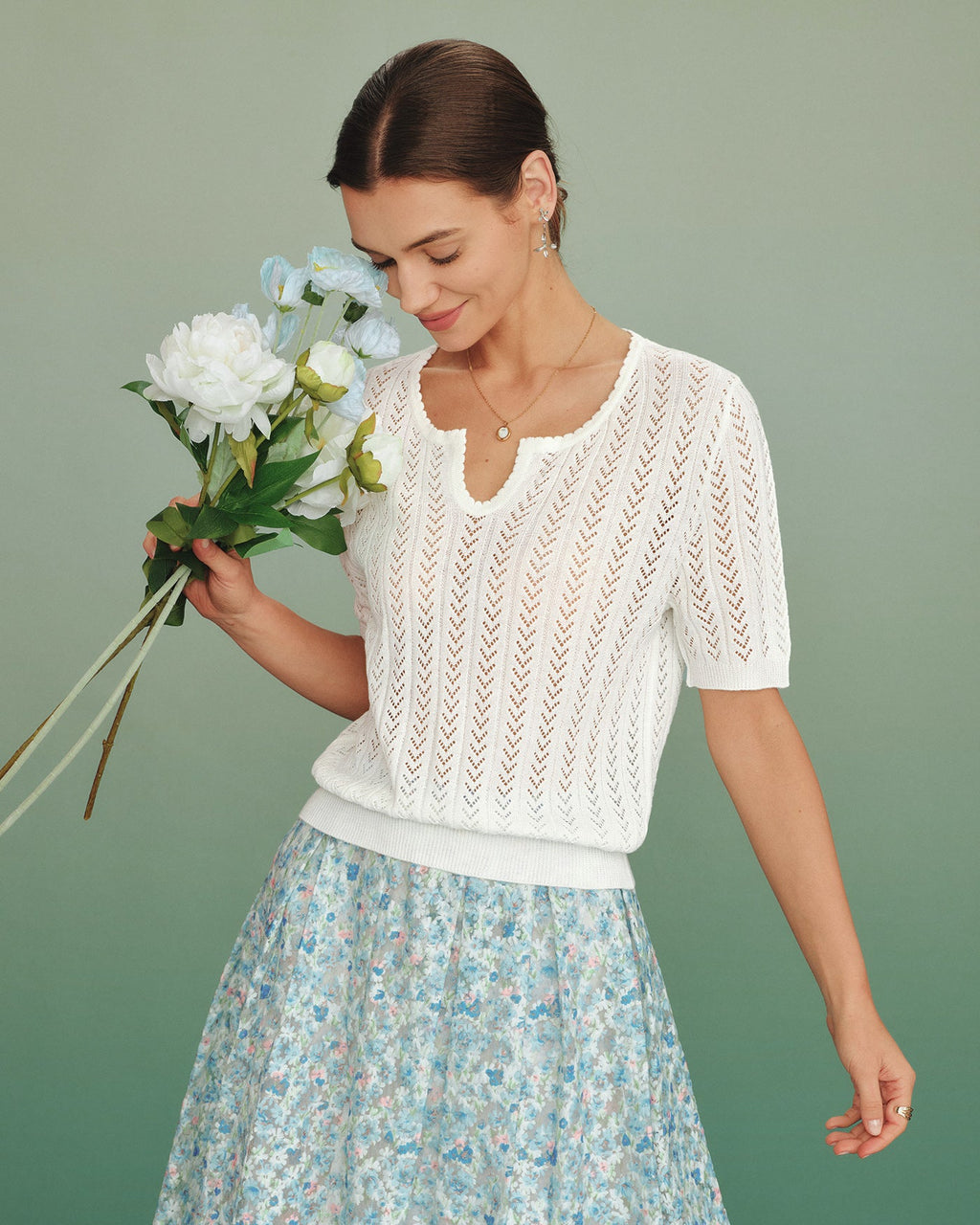 Off White V Neck Textured Sweater