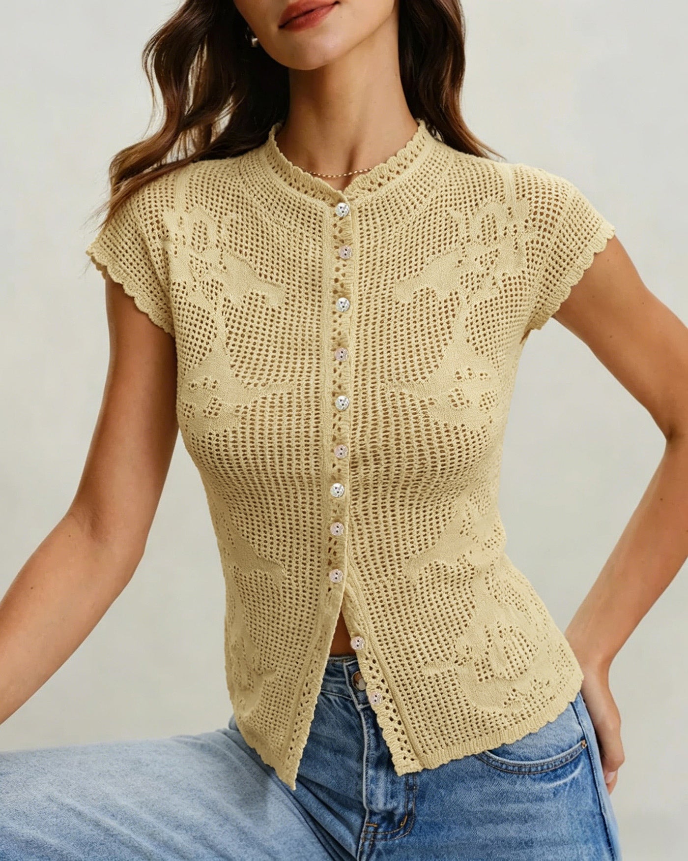 Yellow Turtle See Through Knit Cardigan
