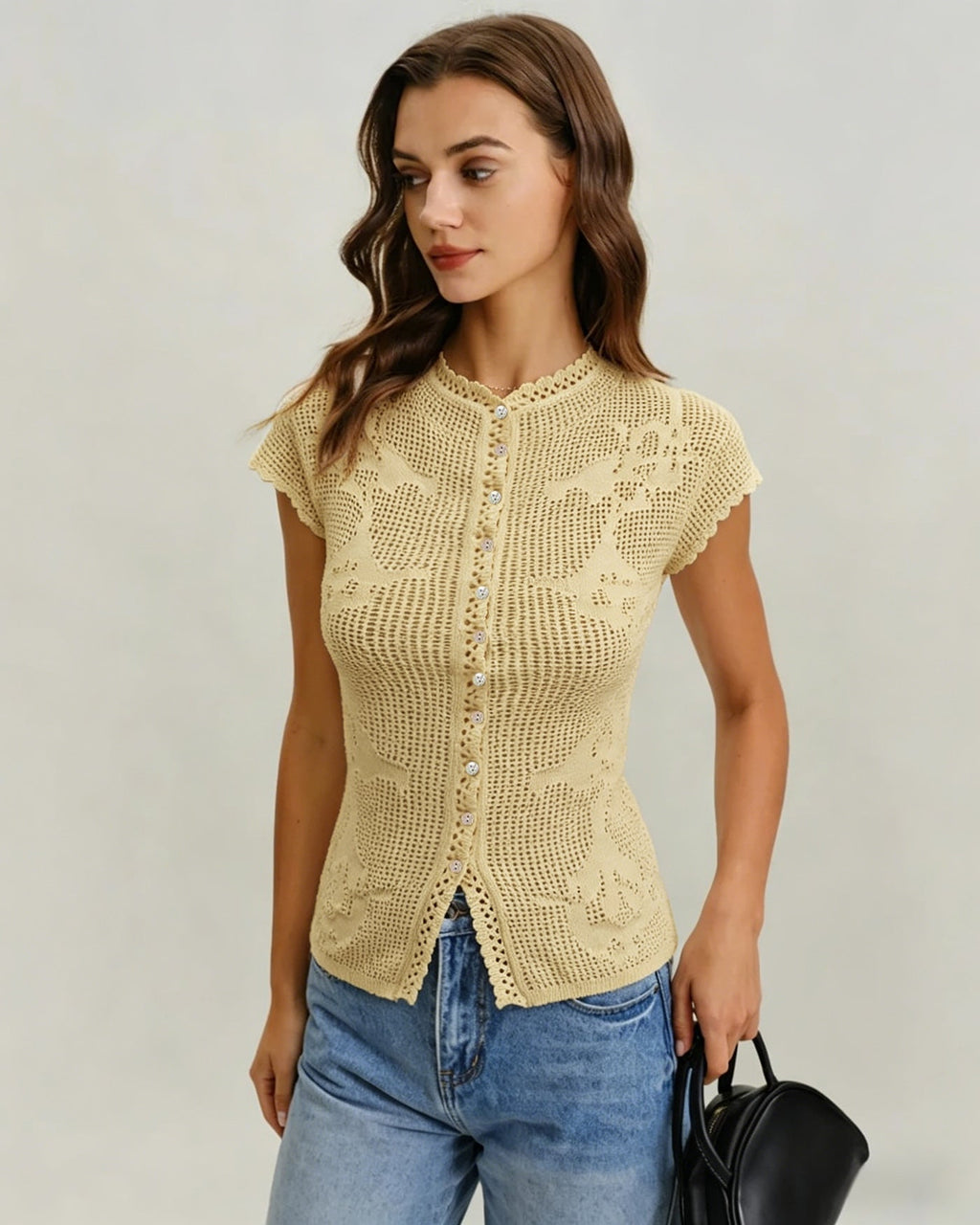 Yellow Turtle See Through Knit Cardigan