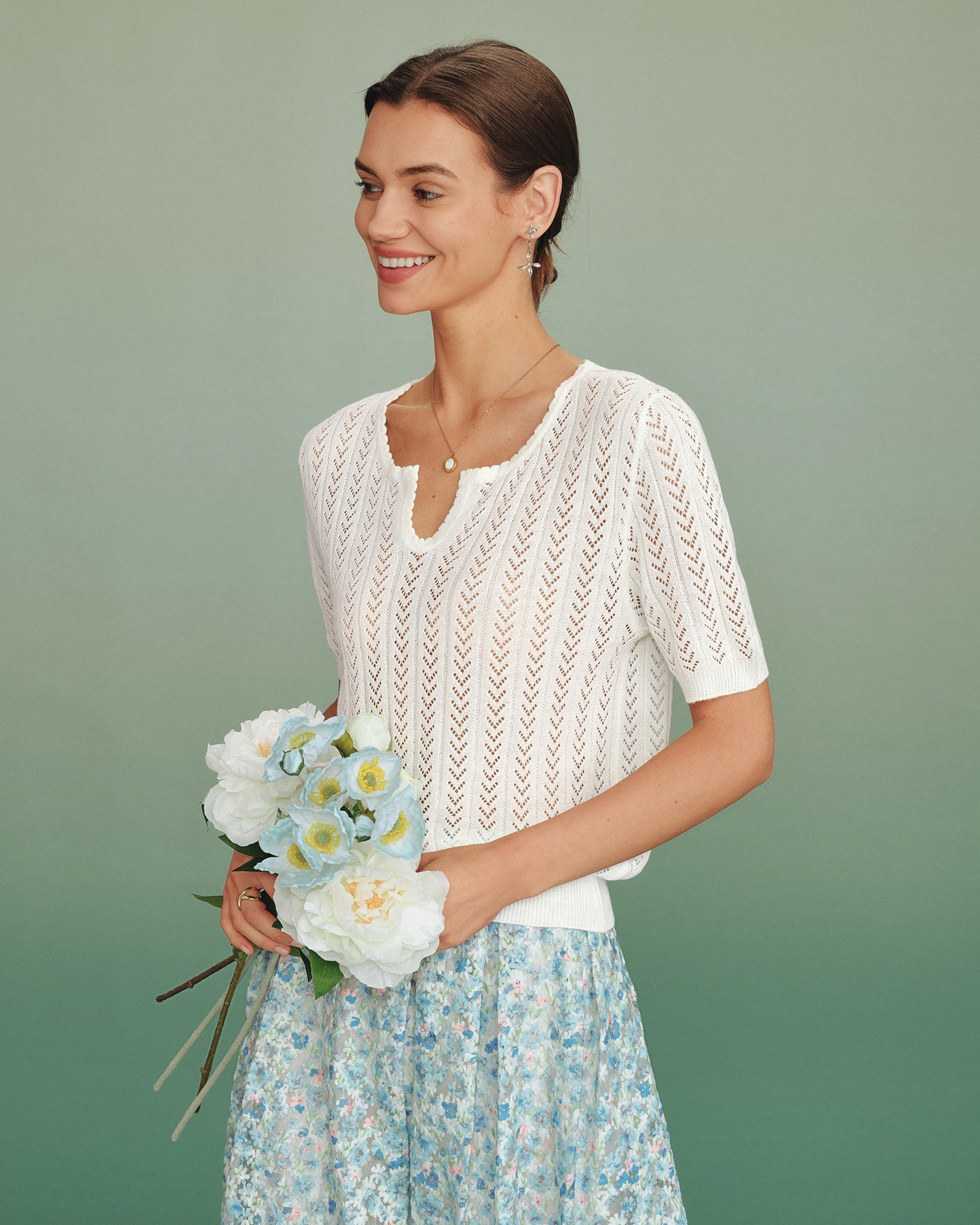 Off White V Neck Textured Sweater