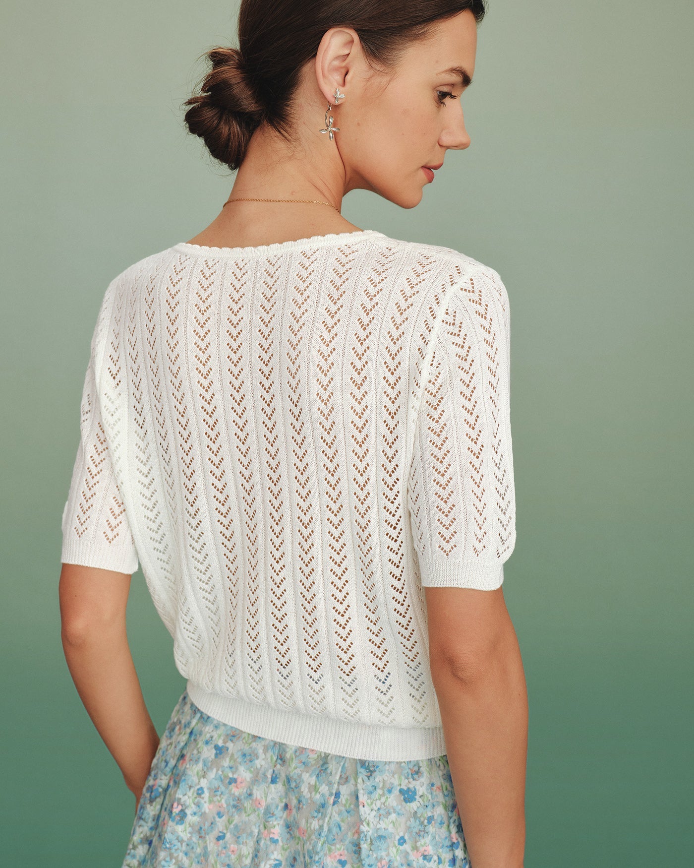 Off White V Neck Textured Sweater