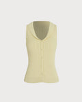 Yellow V Neck Textured Button Cardigan